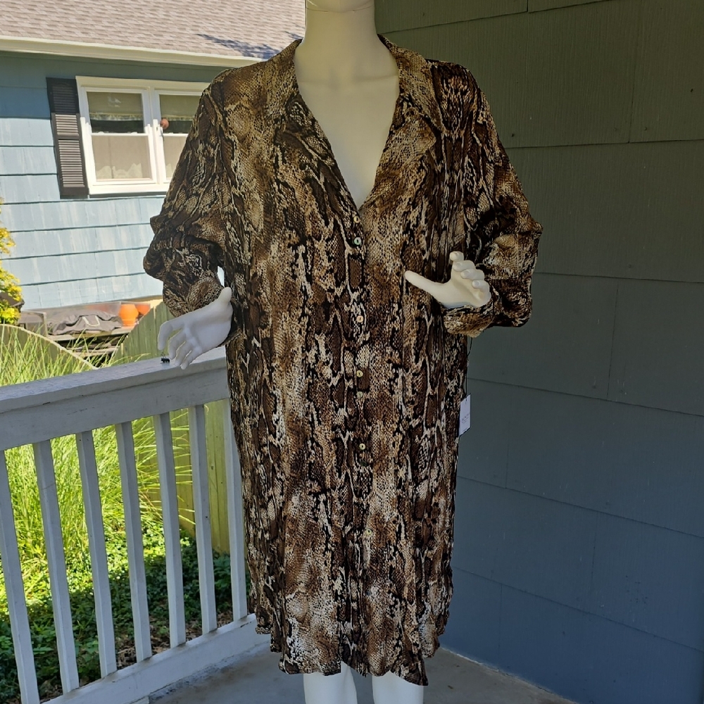NWT Snake Print Button Up Dress/Super Long Shirt